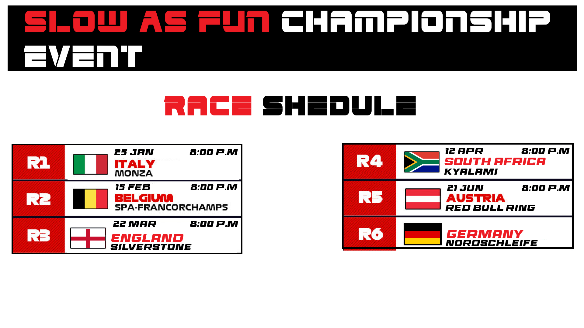 Championship Race Schedule